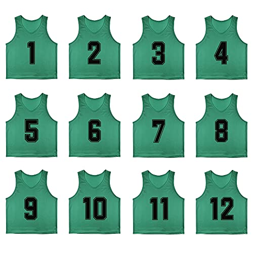 12 Pack Numbered（1-12） Scrimmage Vests/Sport Pinnies/Training Bibs For Basketball,Soccer, Volleyball and Baseball