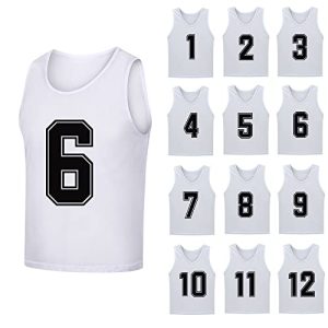 12 Pack（1-12） Numbered Pinnies/Soccer Training Bibs/Basketball Jerseys for Kids,Youth and Adults