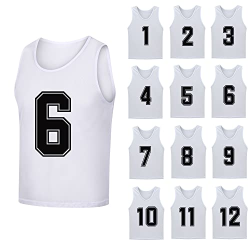 12 Pack（1-12） Numbered Pinnies/Soccer Training Bibs/Basketball Jerseys for Kids,Youth and Adults
