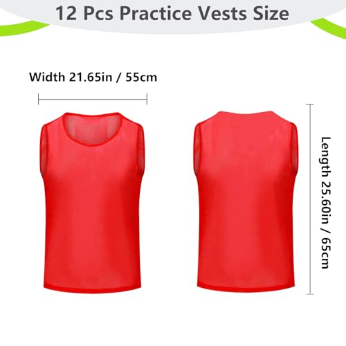 12 Pack Pro Training Pinnies for Youth & Adult Mesh High-Vis Scrimmage Vests for Soccer, Basketball, Volleyball Teams