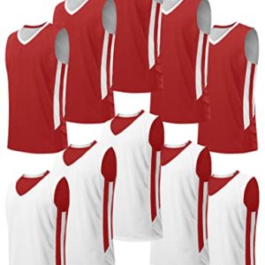 10 Pack Youth Boys Reversible Mesh Performance Athletic Basketball Jerseys Blank Team Uniforms for Sports Scrimmage Bulk