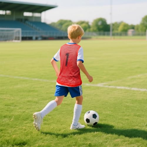 41GossLgKJL.jpg Pinnies Team Practice Vests with Numbers for Child Youth Teen Adult, Mesh Scrimmage Jerseys for Soccer, Football
