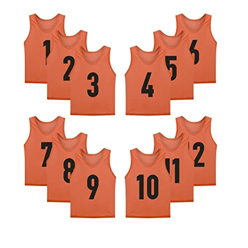 12 Pack(1-12) Numbered Jerseys/Soccer Bibs/Scrimmage Pinnies/Team Training Vest for Adult Youth Kids.