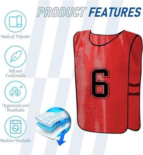 24 Pcs Numbered Practice Vests Scrimmage Soccer Pinnies Traning Jerseys Team Sports Bibsfor Youth and Adult(Large)
