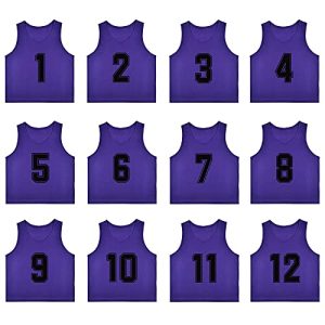 Set of 12 Numbered (1-12) Soccer Vests/Sport Pinnies/Training Bibs with Free Carry Bag