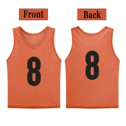 12 Pack(1-12) Numbered Jerseys/Soccer Bibs/Scrimmage Pinnies/Team Training Vest for Adult Youth Kids.