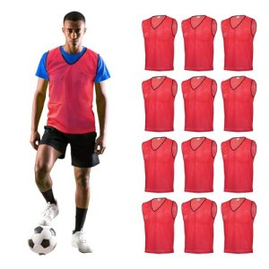 Sports Pinnies - Pack of 12 - Free Size for Youth/Adult - 5 Color Options - Soccer, Basketball Practice Vest