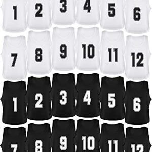 24 Pack Pinnies Scrimmage Vests Youth Team Practice Vests Numbered Mesh Soccer Practice Jersey Training Vest(Black, White)