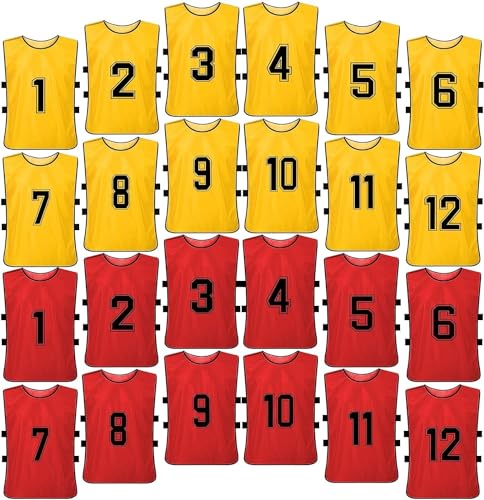 24 Pcs Numbered Practice Vests Scrimmage Soccer Pinnies Traning Jerseys Team Sports Bibsfor Youth and Adult(Large)