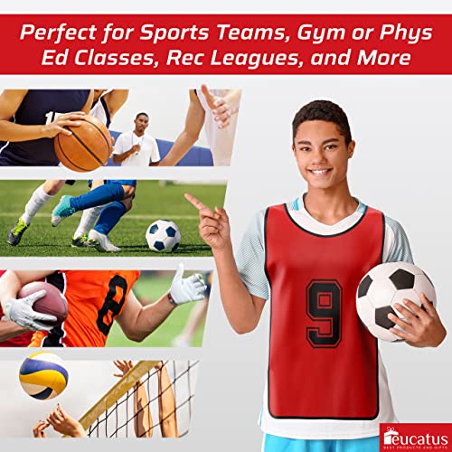 Machine Washable Sports Training Jerseys Bibs. Numbered Front and Back Pinnies for Game Play. Comfortable Polyester Vests