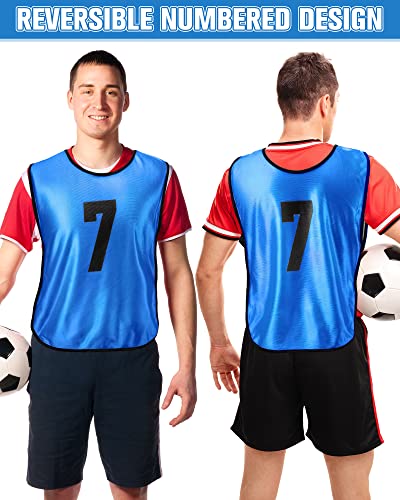 24 Pcs Sports Pinnies Soccer Scrimmage Practice Vests Numbered Soccer Team Pennies with Belt for Adult