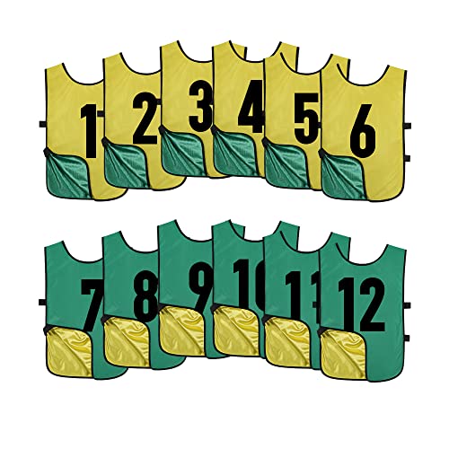 51LteJZLdVL.jpg 12 Pack Reversible Numbered Pinnies, Double Sided Scrimmage Vest,Team Practice Jerseys for Kids and Adult