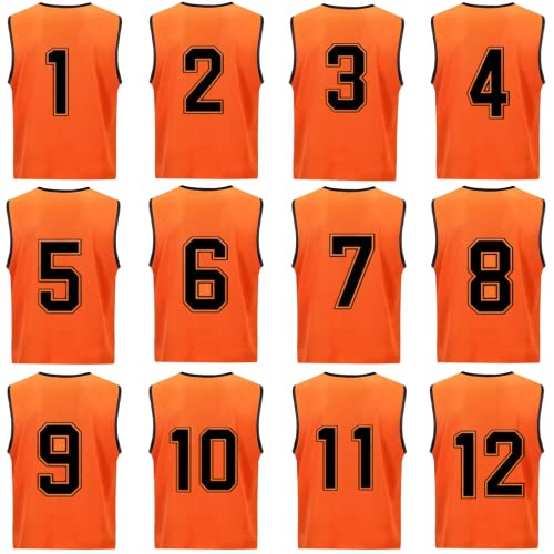 51MZQG5t48L.jpg Soccer Sports Team Practice Pinnies Scrimmage Training Mesh Vests with Number-12 pcs Pack