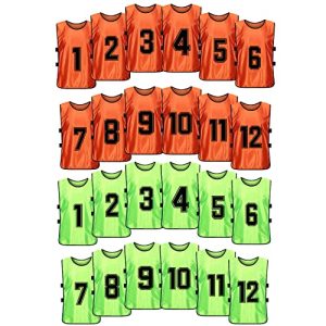 Scrimmage Training Vest Team Sports Pinnies Reversible Numbered Soccer Team Pennies Kids Youth Adult Jerseys (24 Pack)