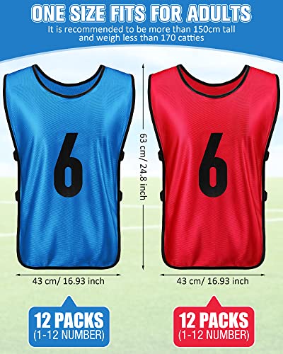 24 Pcs Sports Pinnies Soccer Scrimmage Practice Vests Numbered Soccer Team Pennies with Belt for Adult