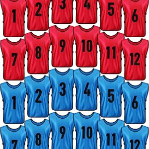24 Pcs Sports Pinnies Soccer Scrimmage Practice Vests Numbered Soccer Team Pennies with Belt for Adult