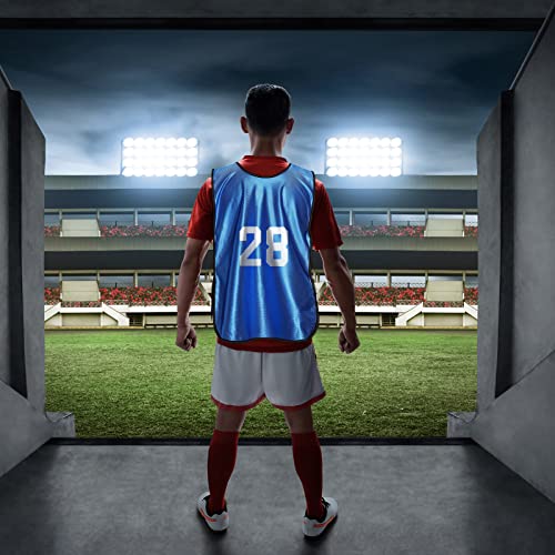 24 Pcs Pinnies Scrimmage Vests and 48 Pieces Iron on Numbers Team Practice Jersey Soccer Basketball Bibs Training Vest Sports