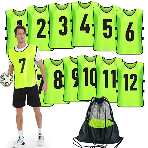 Scrimmage Training Vest (12 Pack) Team Sports Pinnies Jerseys for Adult Youth Soccer Bibs Numbered Practice Jerseys