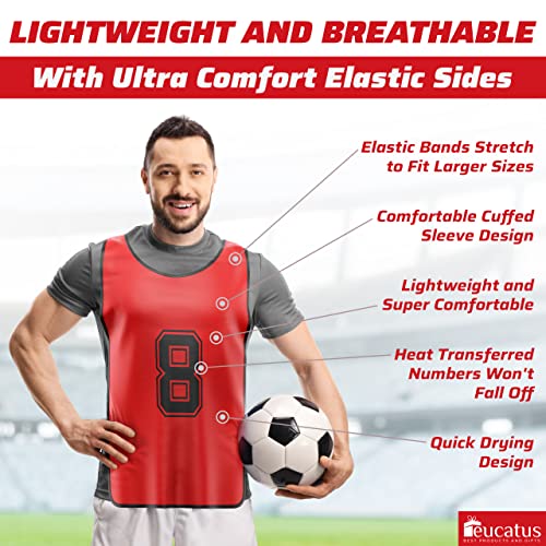 Machine Washable Sports Training Jerseys Bibs. Numbered Front and Back Pinnies for Game Play. Comfortable Polyester Vests