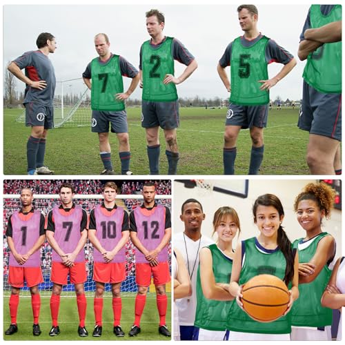 24 Pack Nylon Mesh Scrimmage Team Practice Vests Pinnies Jerseys Train Vest for Adult Sport Basketball Soccer Football