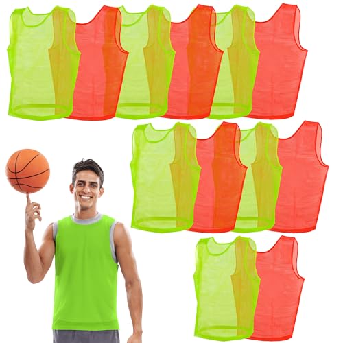 Scrimmage Vest Pinnies 12pk in Red and Blue – Youth, Teens and Adult Sizes – Nylon Mesh Jerseys for Any Sport